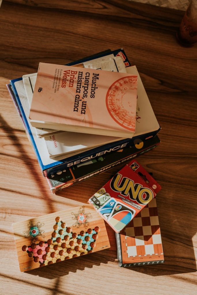 Board Games, Cards and Books in Cafe